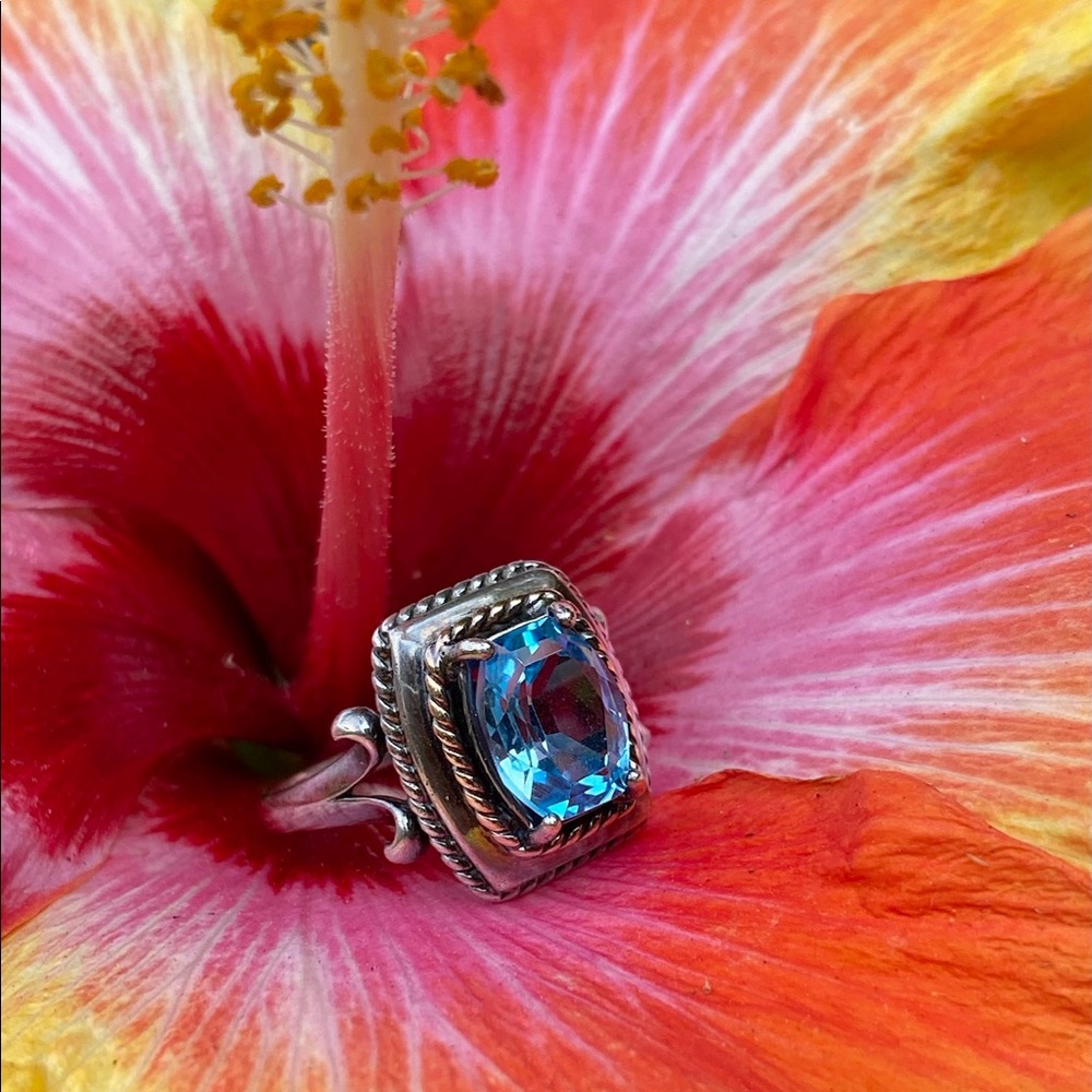 Blue Topaz Ring Sterling w 14k Gold
